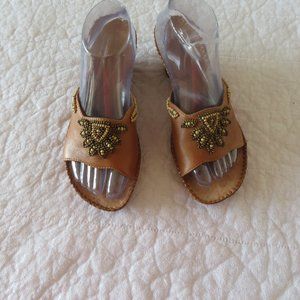 Beaded Boho Wedge Sandals Slide Size 7.5